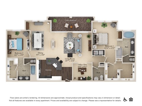 Floor plan for 2 beds, 2 baths, 2108 sqft